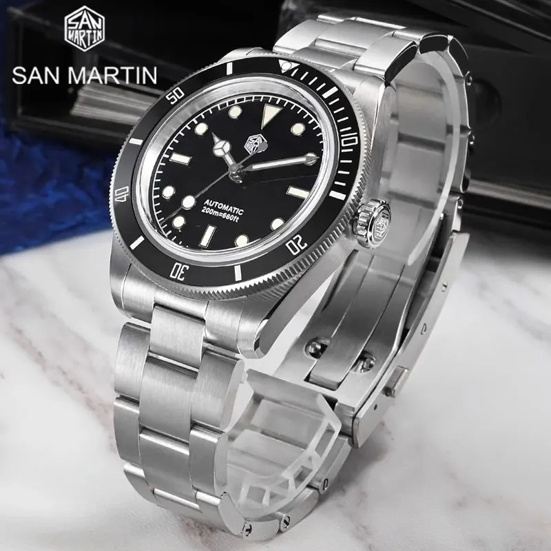 

Мужские часы San Martin Water Ghost NH35A, автоматические механические наручные часы с сапфировым стеклом и водостойкостью 20 бар, фотосветящиеся