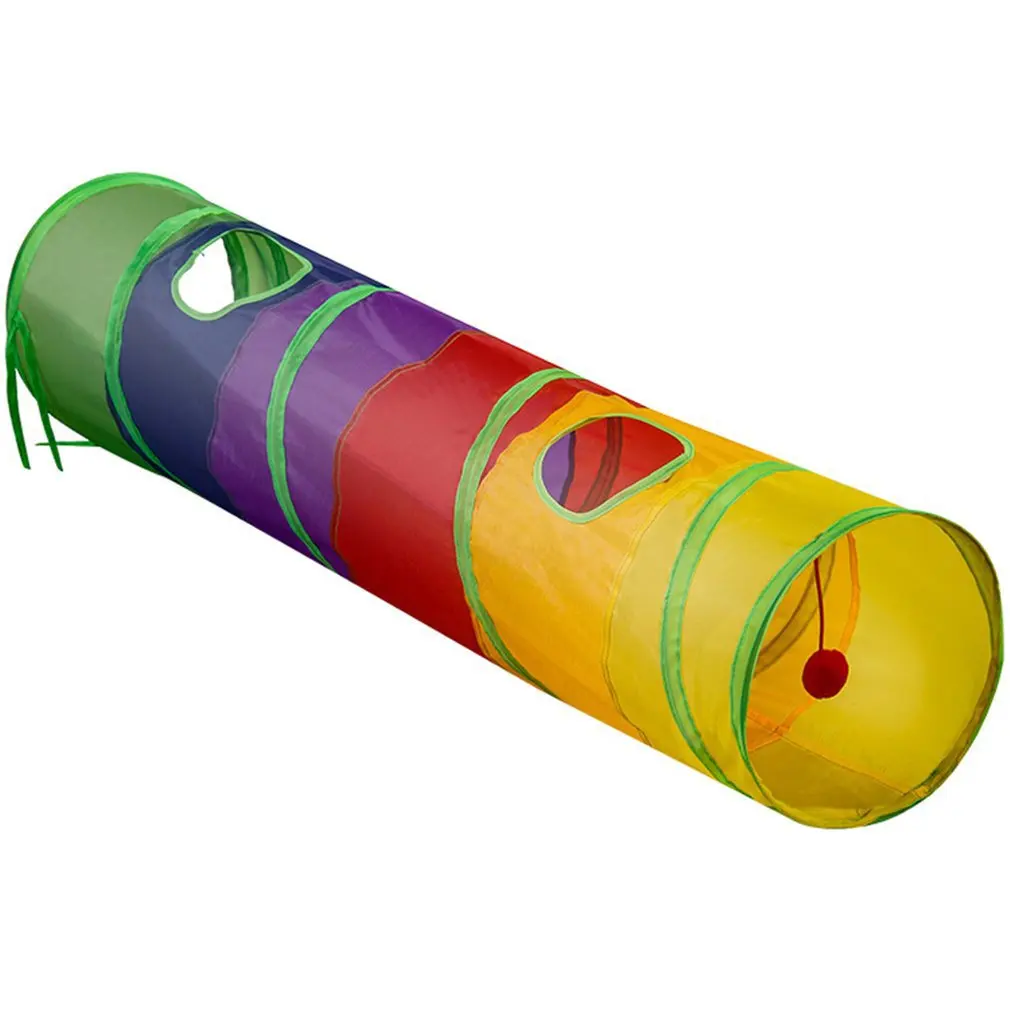 

Cat Channel Folding Rainbow Puzzle Toy 2 Holes Cat Tunnel Interactive Play Ball Pet Products Cat Toy