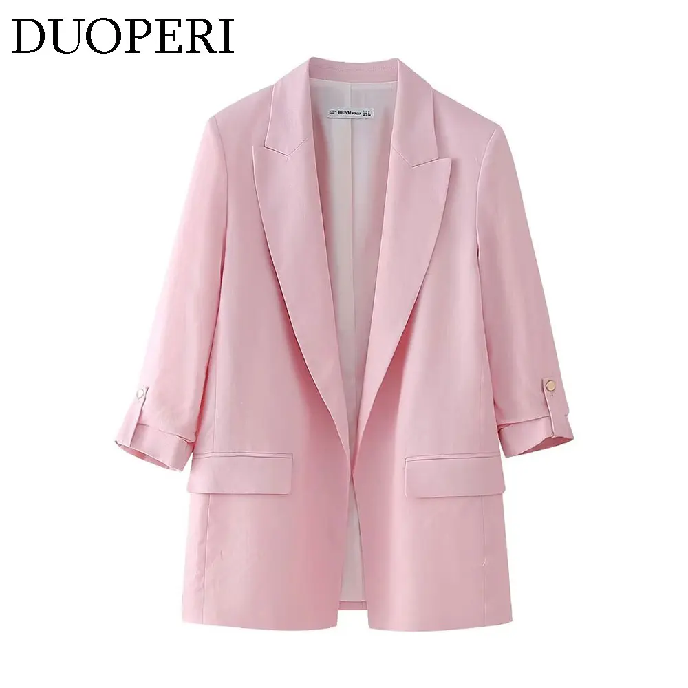 Розово-розовый женский пиджак с английским воротником и длинными рукавами от