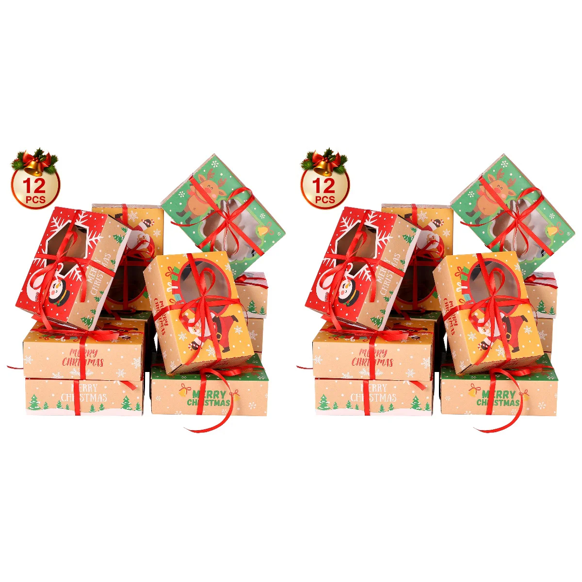

Рождественские коробки для печенья PRETYZOOM, 2 шт., коробки из крафт-бумаги с лентами 1 рулон/22 м, Подарочные конфеты, маленькие свечи, партия 100 шт.