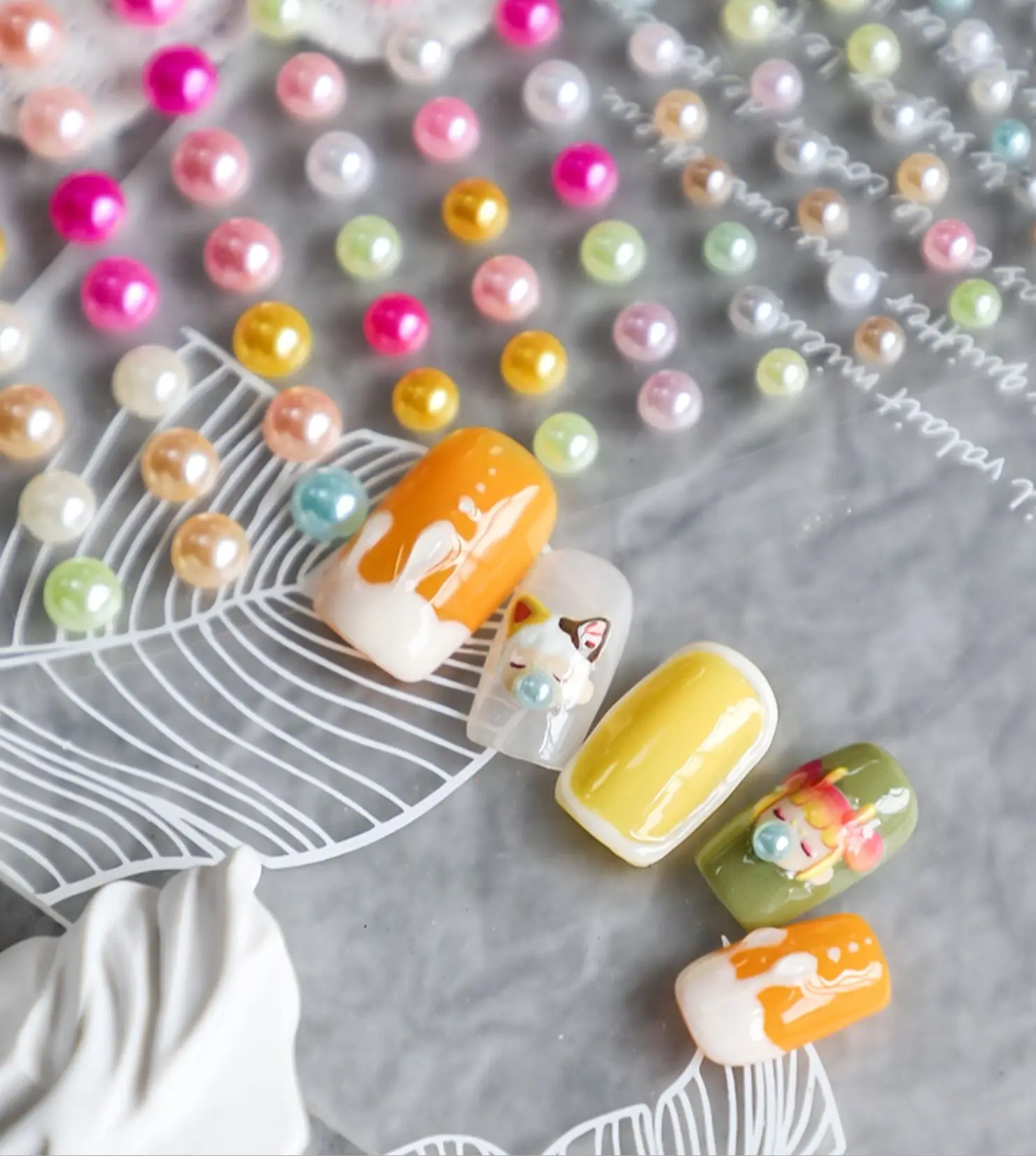 

Nail Art Stickers 2022 Embossed Color Pearl Charms Press On Nails DIY Manicure Art Decoration 5D Design Nail Sticker Supplies