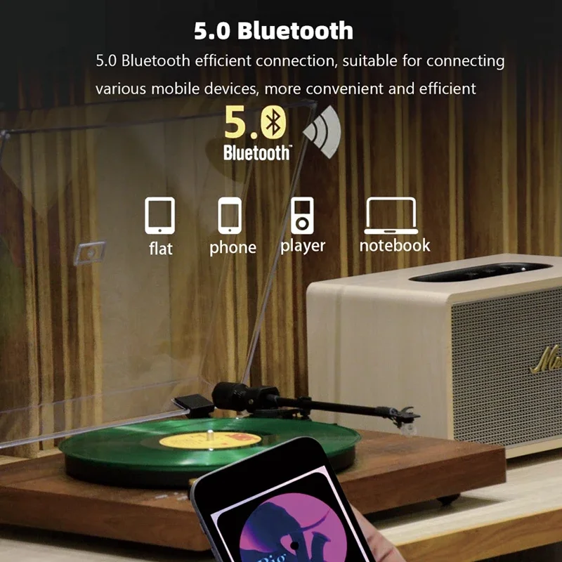 Виниловый проигрыватель Walnut с Bluetooth, 3 скорости, ременной привод, Hi-Fi, картридж AT 3600, защитный чехол, ретро-фонограф (art.: 3920d4e2595ae) - 3920d4e2595ae