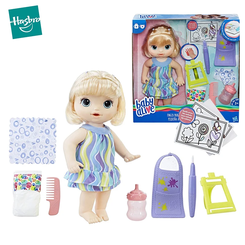 

Hasbro Baby Alive Finger Paint Baby Blonde Hair Drink Wet Doll Accessories Art Supplies Bottle Diaper Fun Toys for Girl Boy Gift