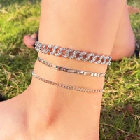 just feel hip hop iced out cuban chain anklets bracelet for women shiny crystal tennis chain anklet beach sandals foot jewelry