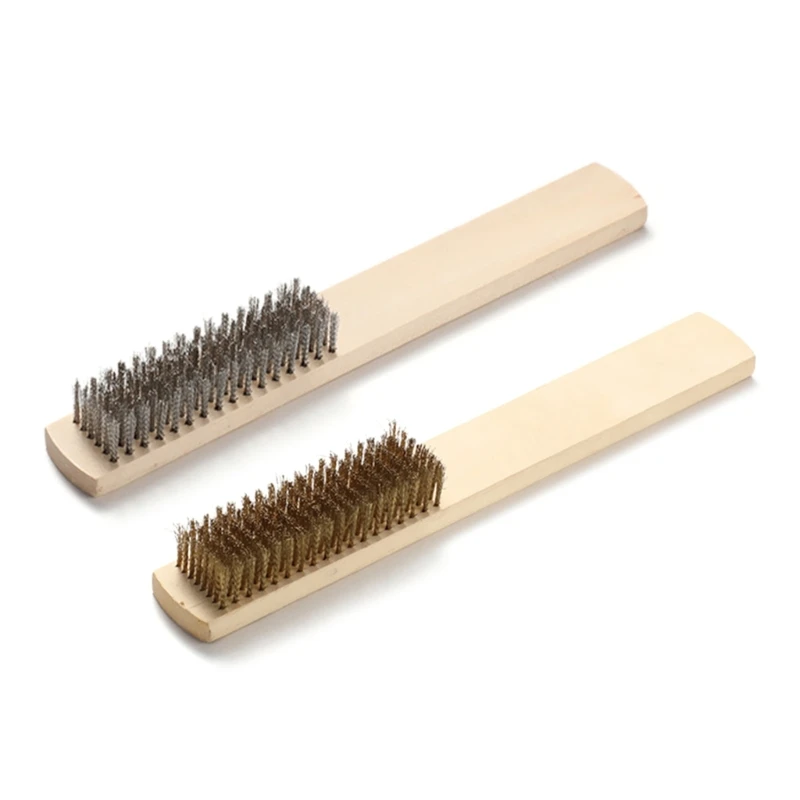 

F1CD Wire Brush Copper/Steel Brush File Cleaning Brush Wood- Handle Rust Removal Tool