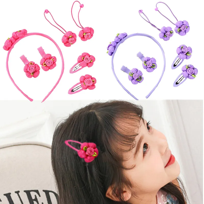 

7Pcs/Set Cute Princess Girls Headwear Kid Children's Flowers Hairpins Hair Clips Elastic Hair Band Headdress Hair Accessories