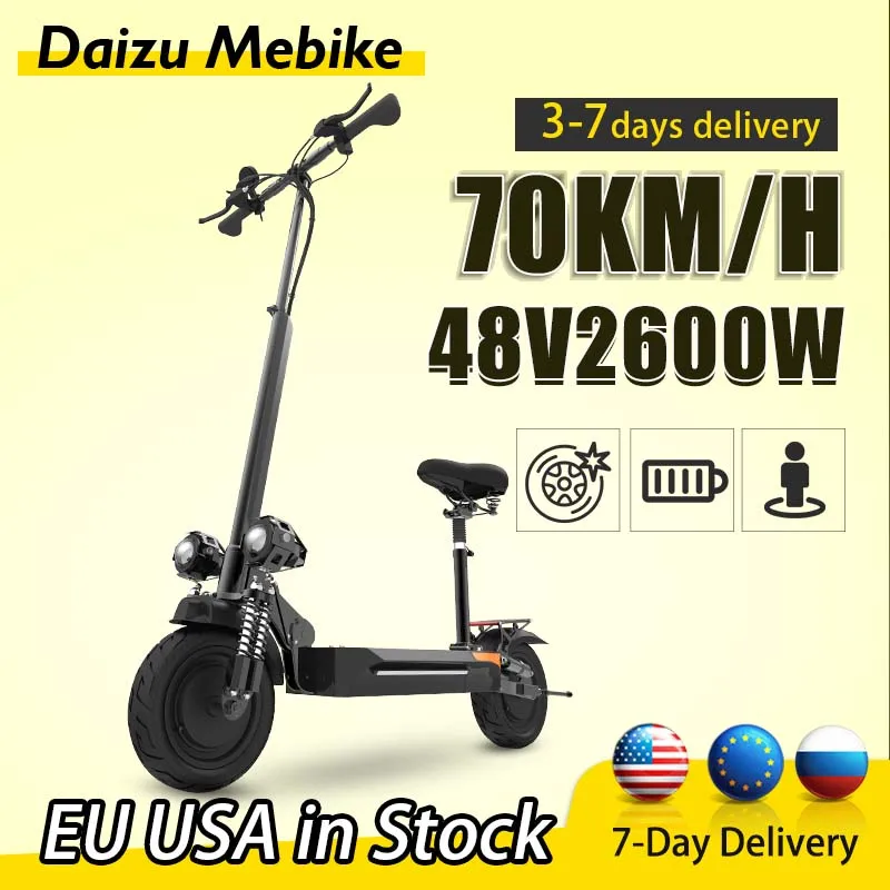 

Adults Electric Scooter 80KM Long Range E Scooter 48V 2600W Dual Motor 70km/h Fast электросамокат Foldable with Seat 10'' Tire