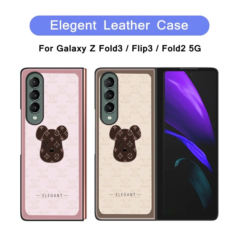 

Элегантный кожаный флип-чехол с мультяшным сильным медведем, чехол для Samsung Galaxy Z Fold 3 2 Flip3