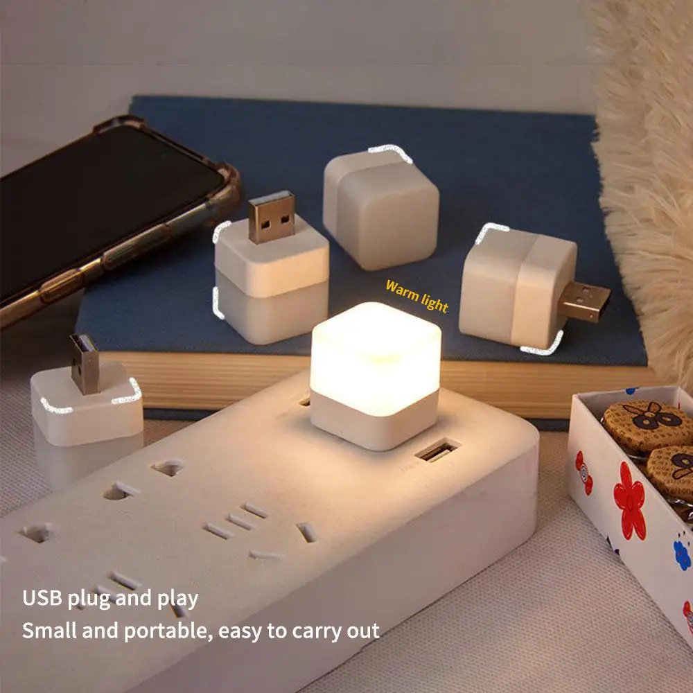 1pc USB Plug Lamp Small Night Light Computer Mobile Power Charging Mini Book Lamps LED Eye Protection Square Reading Light