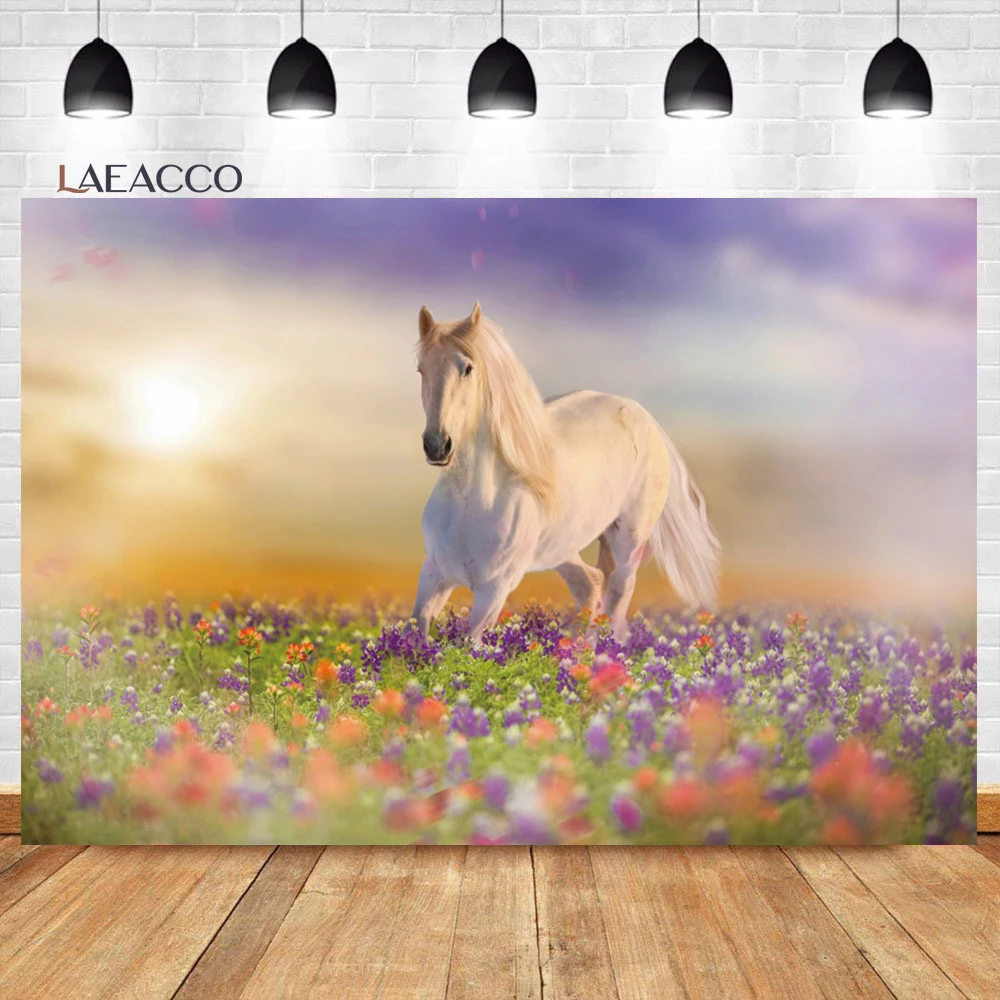 Laeacco Белый Лошадь боке фон Сказочный цветок морская комната Декор день рождения
