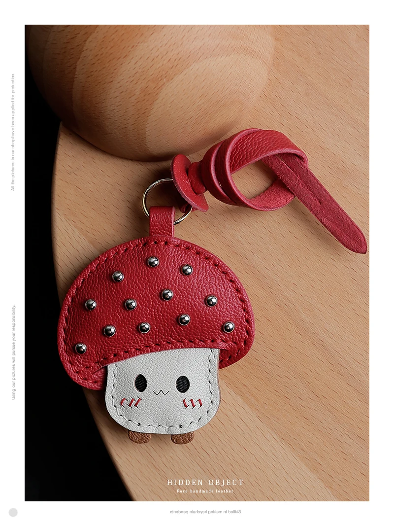 Кожаная сумка ручной работы подвеска красный зонтик с грибами кулон кожаный