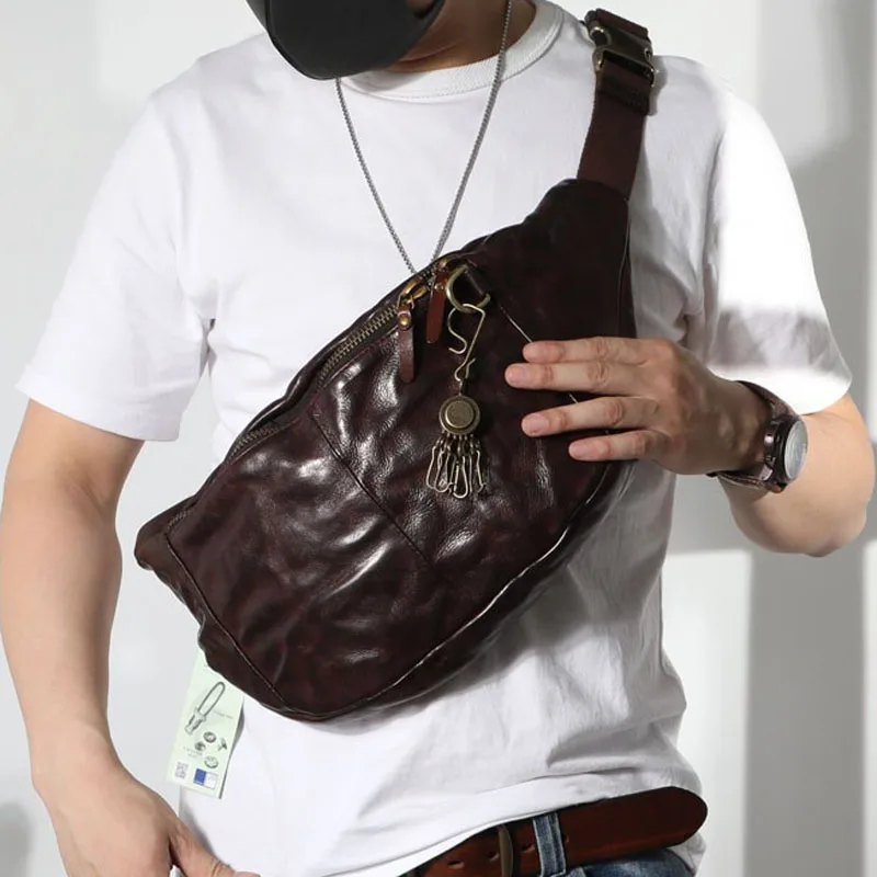 AETOO  Original new handmade first layer cowhide men's chest bag leather shoulder bag to do old men's mobile phone Fanny pack