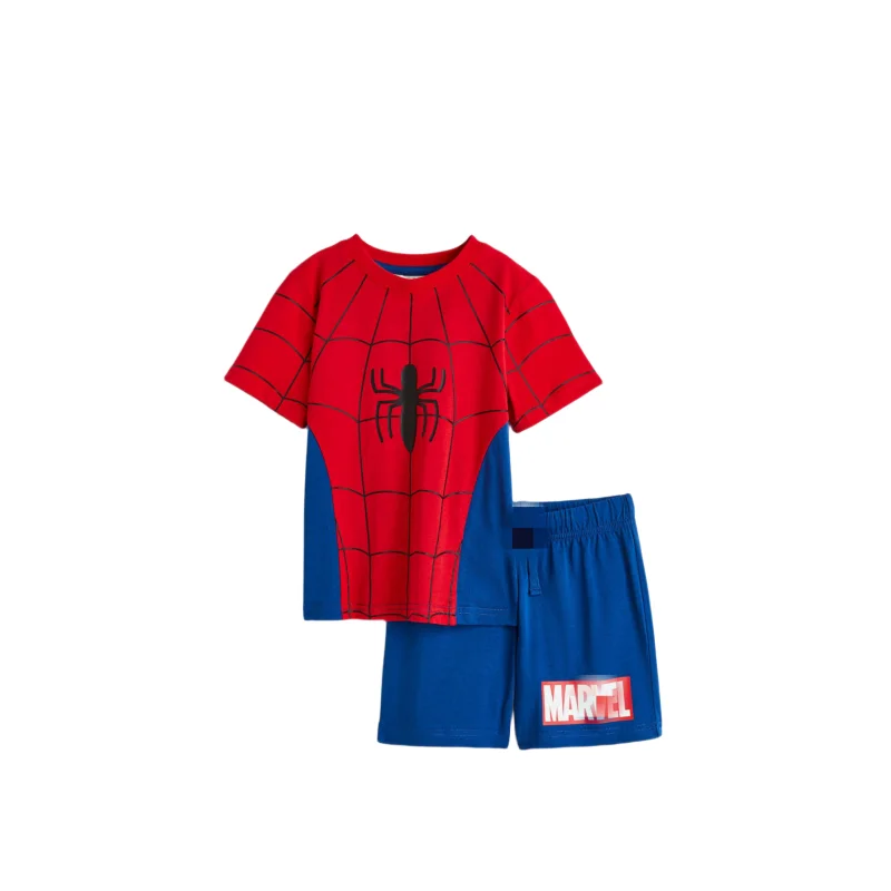 

Серия Marvel аниме периферийные мальчики летние хлопковые с коротким рукавом мультяшный милый костюм Человека-паука Детская домашняя одежда подарок на день рождения
