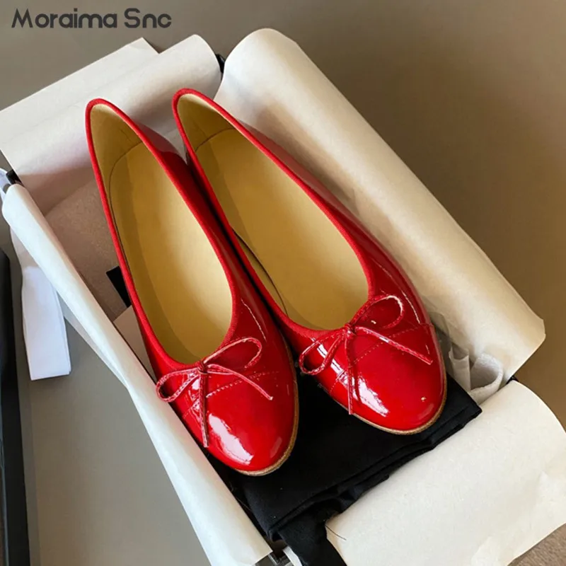 Leather Bowknot Ballet Shoes Fashion Color Matching Flat Bottom Round Toe Women's Shoes Shallow Mouth Casual Classic Shoes