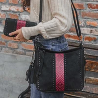 celela 2pcs original design handbag luxury womens bags vintage fringe studs shoulder bag crossbody wallet purse