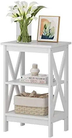 

Set of 2 Modern 3-Tier Nightstand Desk Storage Shelf, X-Design End Tables Coffee Side Table for Office, Living Room, Bedroom Fur