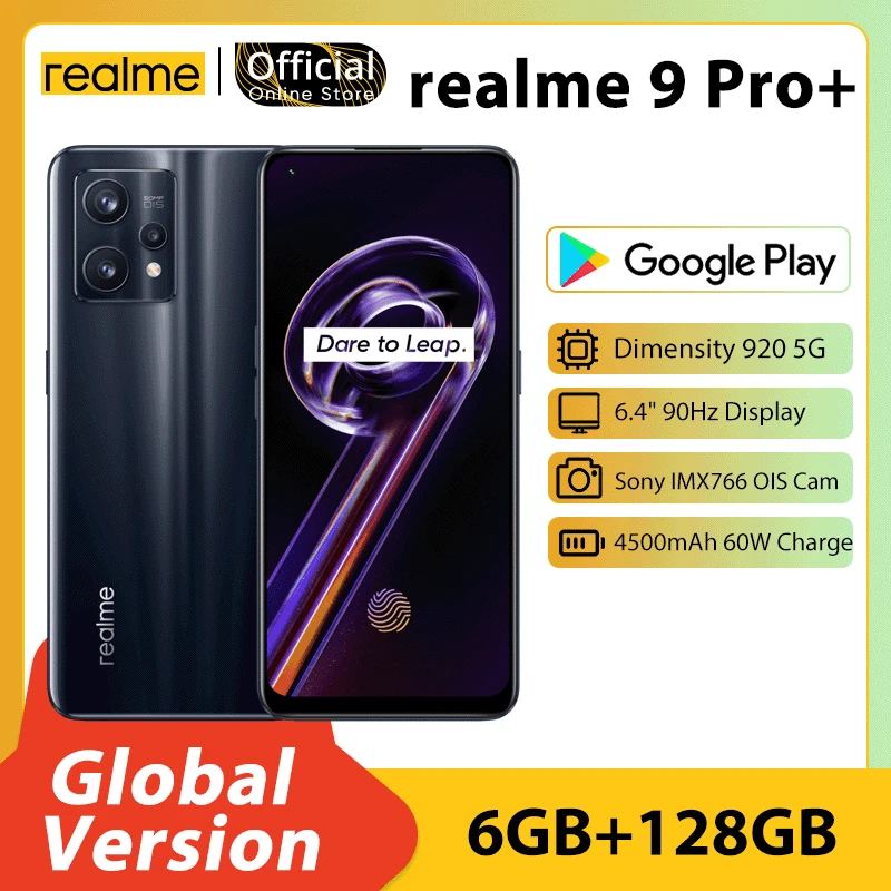 

realme 9 pro plus 5G Mobile phone Dimensity 920 smartphone sony imx766 ois camera 60w superdart 90Hz Refresh rate amoled display