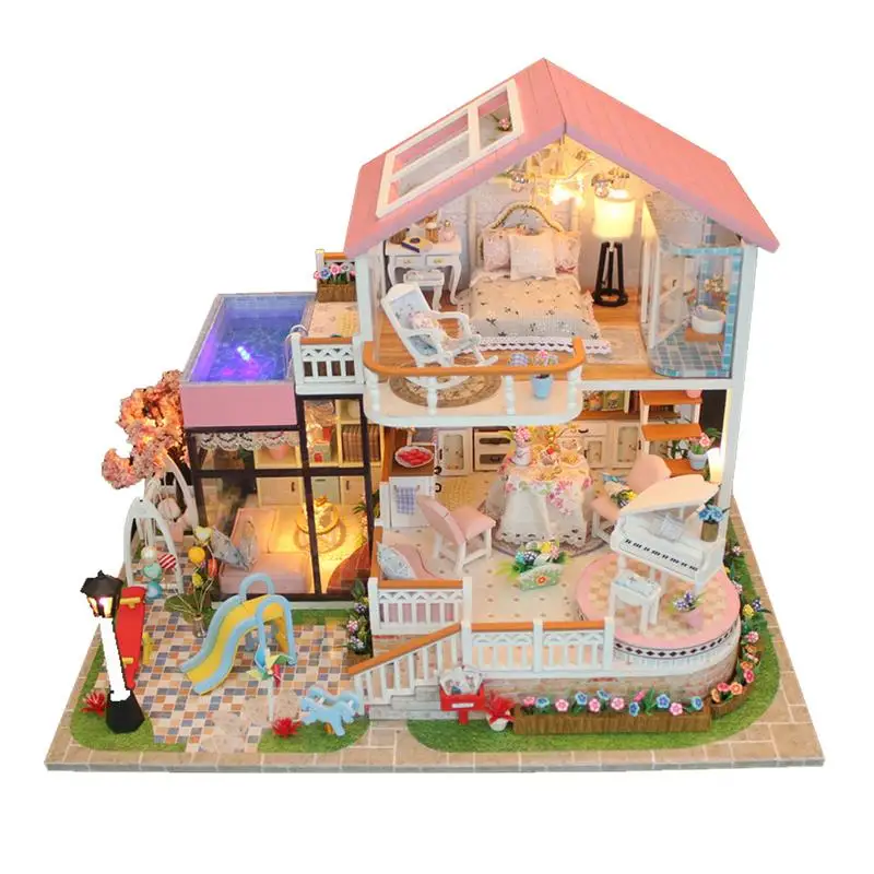 

Mini Dollhouse Kit Mini House Making Kit Miniature Cabin Kit With Dollhouse Furniture And Light DIY Toy For Adult And Teen