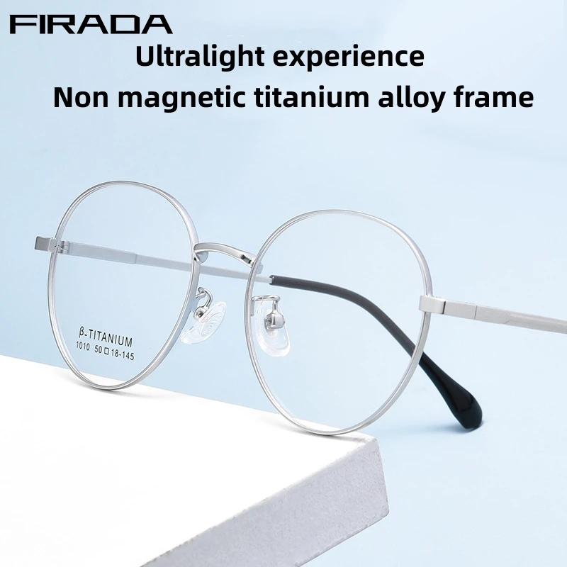 

FIRADA 2023 New Fashion Eyewear Retro Titanium Alloy Round Eyeglasses Optical Prescription Glasses Frame For Men Women 1010TH