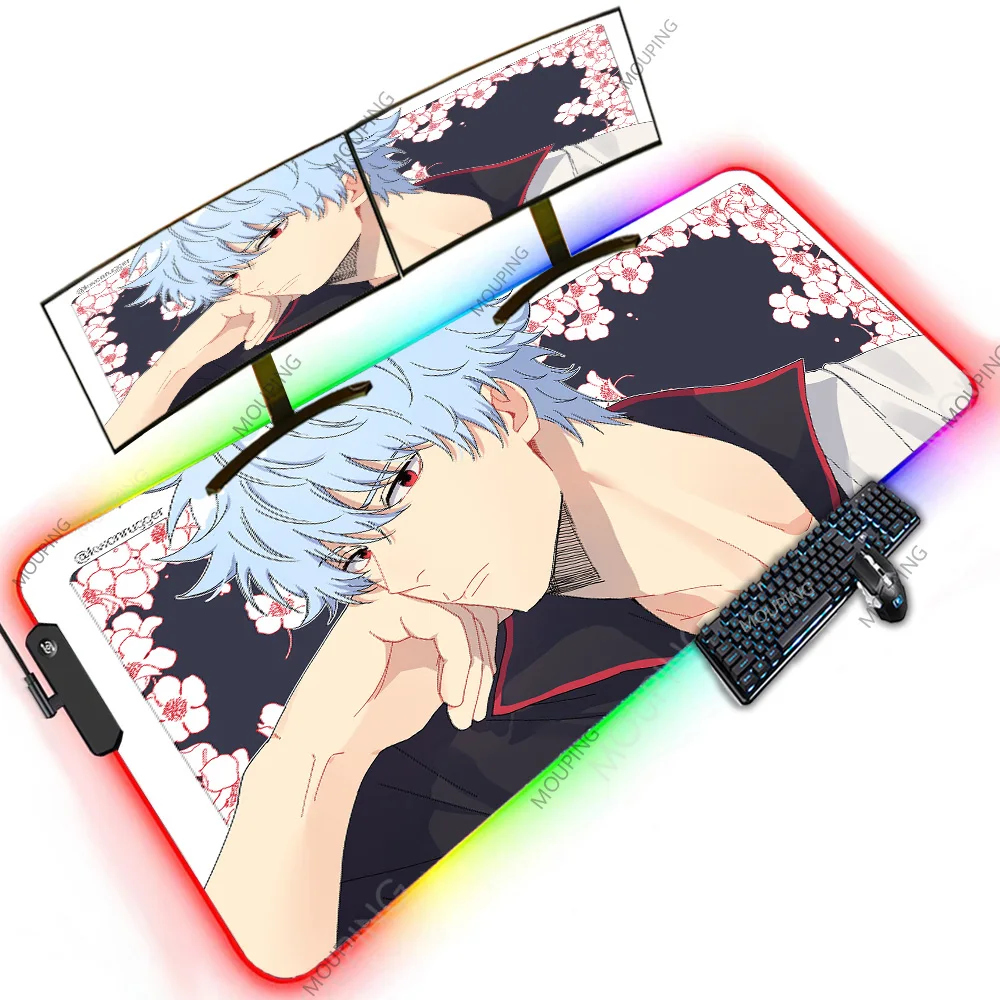 

Gaming Computer Anime Japanese Gintama Mousepad RGB Desktop Table for Laptop Gamer Nightlight Custom Backlit Office Desktop Mat