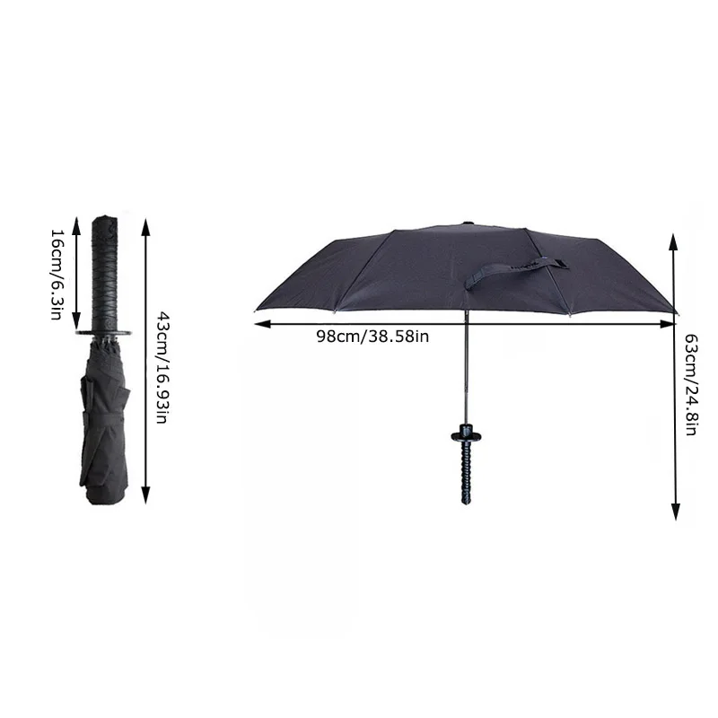Creative Japanese Samurai Ninja-like Sword Dagger Shape Umbrella Long-handle Black Rain Sun Folding knife Umbrellas |