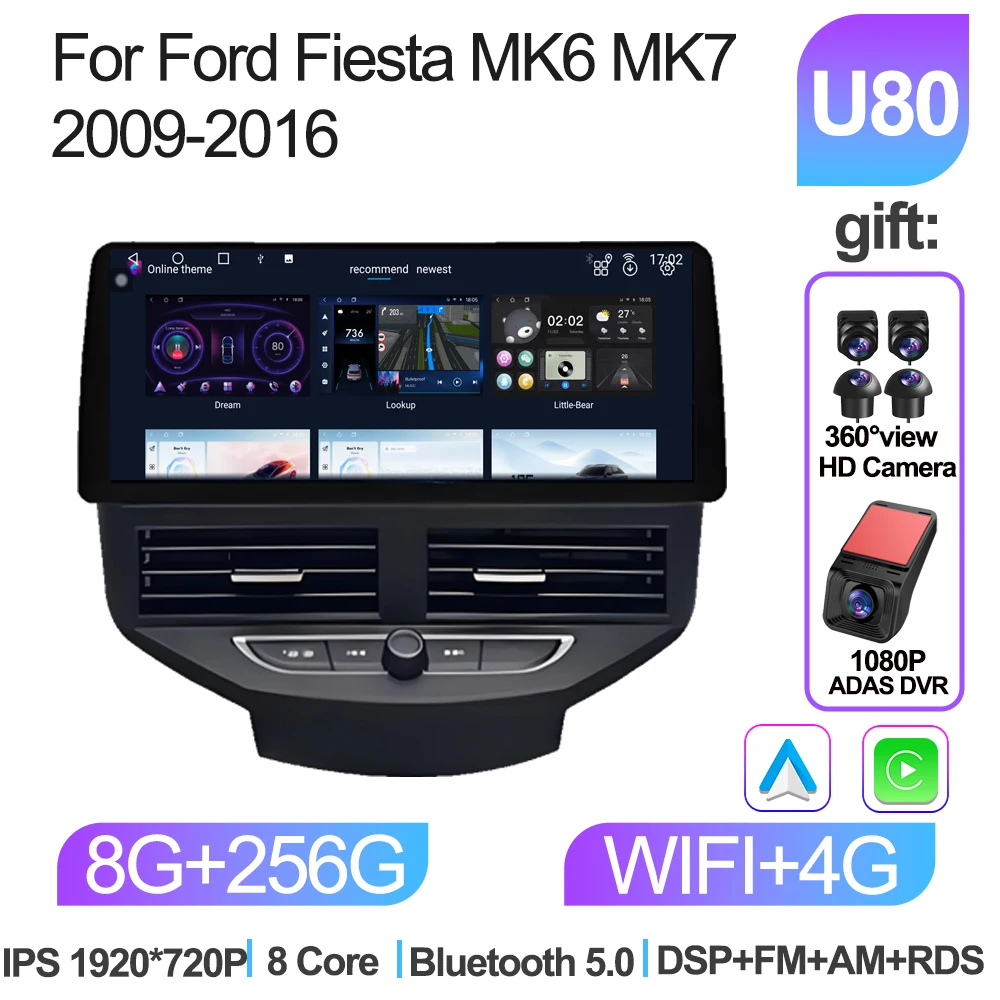 

Автомобильный радиоприемник 12,3 дюйма для Ford Fiesta MK6 MK7 2009-2016 LHD RHD Android 15, мультимедийный видеоплеер, GPS, беспроводной android Carplay