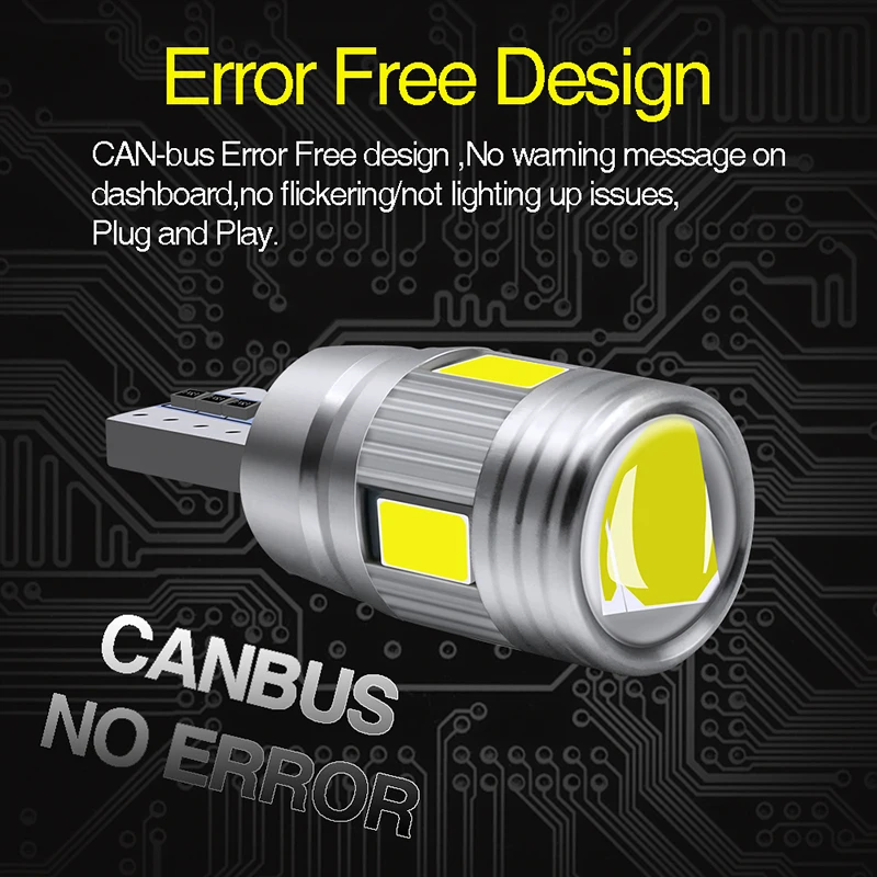 2 / 4 10 PCS клиновидная T10 W5W светодиодная лампочка Canbus 12V 5630 - 6SMD 7000K Белая внутренняя