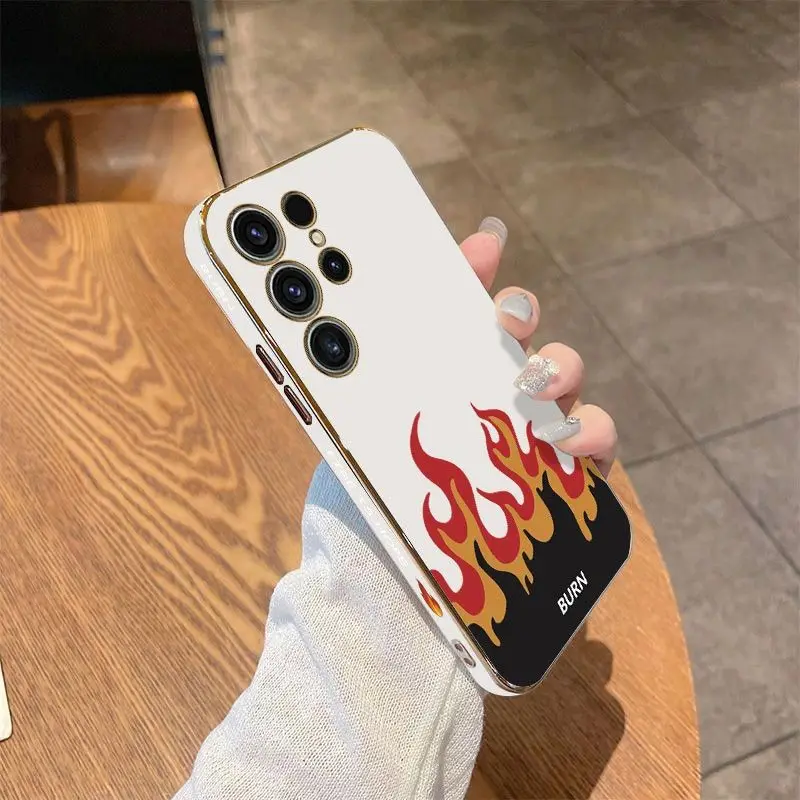 Fierce Fire Luxury Plating Phone Case For Samsung Galaxy S23 S22 S21 S10 S9 S8 Plus Note 20 ultra 10 Plus Cover