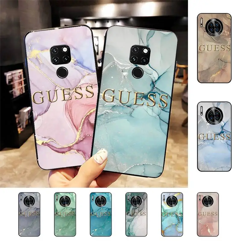

Fashion Artistic Agate Marble Gold Bar Brand GUESS Phone Case For Huawei Nova3I 3E mate20lite 20Pro 10lite Luxury funda case