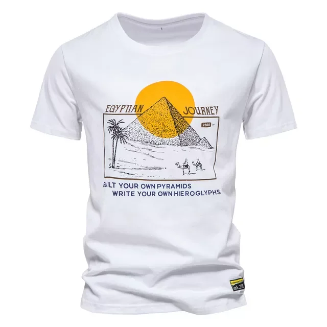 

NEW IN Men's T-Shirt Slim Fit Hip Hop Streetwear Cotton T-Shirts Men 2022 Summer Printing Short Sleeve White Green Tops Tees