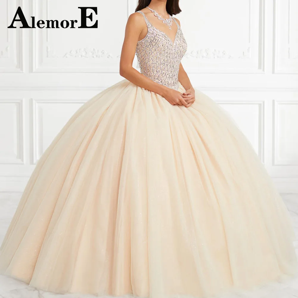 

Alemore Charming Ball Gown Quinceanera Dresses Sweetheart Crystal Pleat Spaghetti Straps Lace Up Personalised Abendkleider