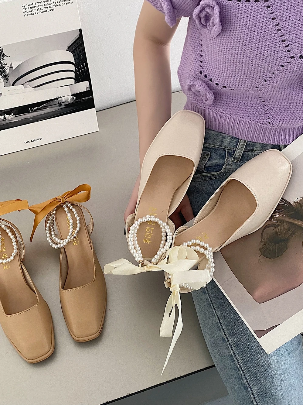 

2022 Sandals Retro Woman Shoes High Heels Suit Female Beige New Original Fashion High-heeled Lace Up Summer Closed Comfort Clear