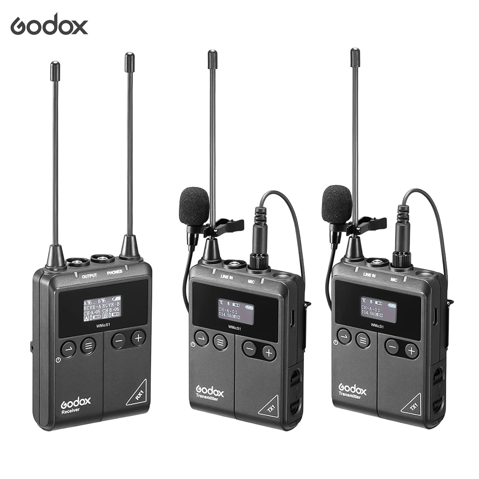 

Беспроводной микрофон Godox WMicS1 kit2 UHF 2 шт. TX1 переносные Передатчики + приемник RX1 для смартфона камеры Vlog