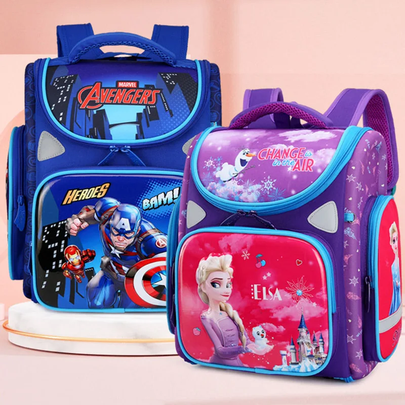 

Disney Child Schoolbag Marvel Avengers Spiderman Cartoon Anime Backpack Frozen Princess Elsa Elementary School Knapsack Kids Bag