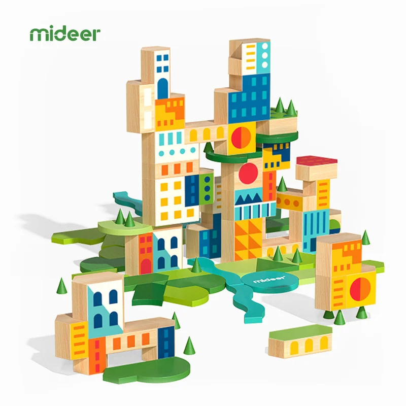 

Mider Milu children's building block collage toy my city scene special-shaped wood block stacking game