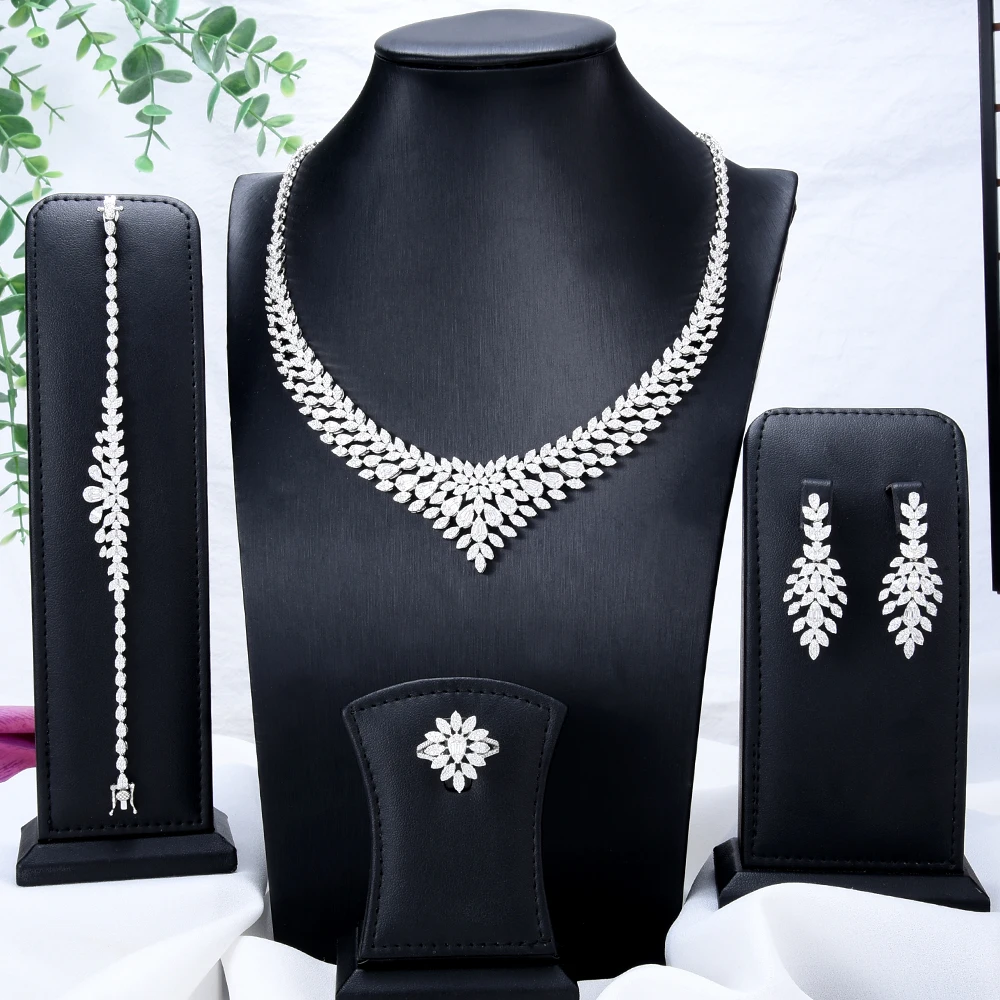 

Missvikki Luxury Shiny 4PCS Jewelry Set Bangle Earrings Necklace Ring Pendant Accessories Top Quality Full Luxury Cubic Zirconia