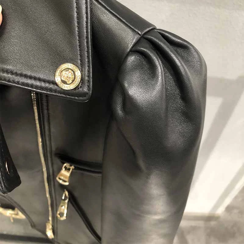 Осенняя Женская куртка из овечьей кожи Cosmicchic 2020 короткое пальто на молнии с