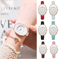 simple retro women oval dial leather strap wrist quartz watches