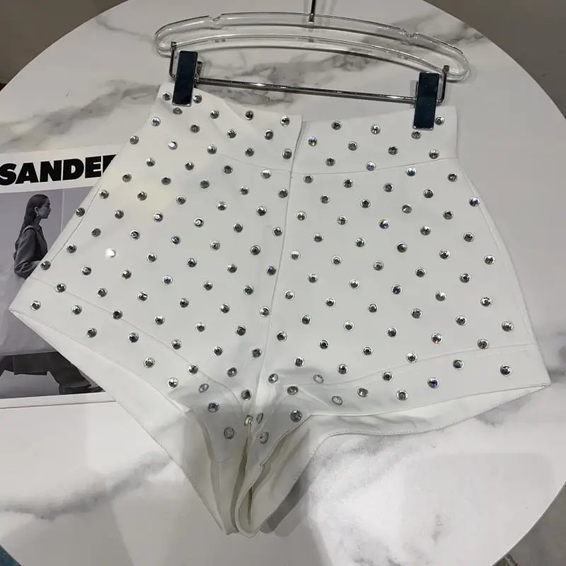 2023 Spring Summer New Large Particle Rhinestone Temperament Shorts All-matching High Waist Straight Short Suit Pants for Women