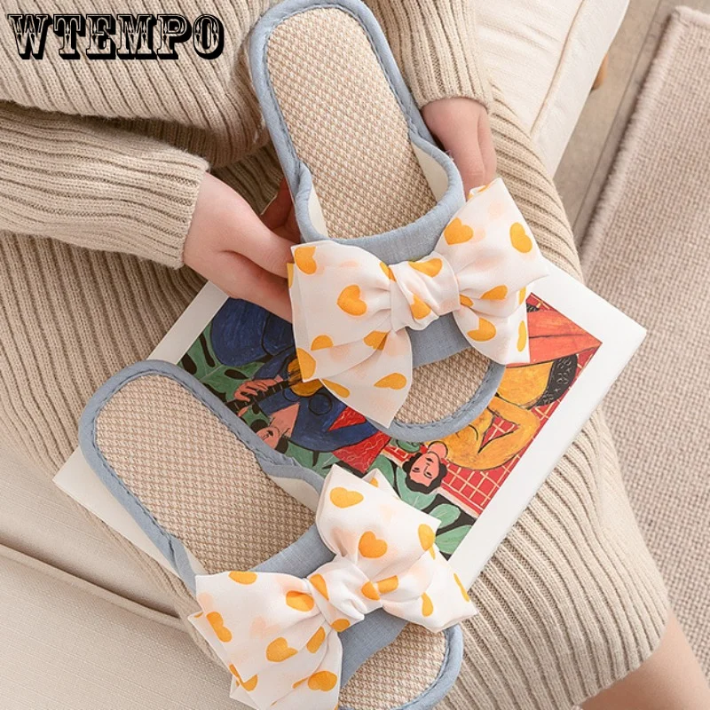 WTEMPO Lovely Butterfly Knot Slippers Women Spring Autumn Home Indoor Fashion Slides Comfy Flip Flops House Shoes Dropshipping
