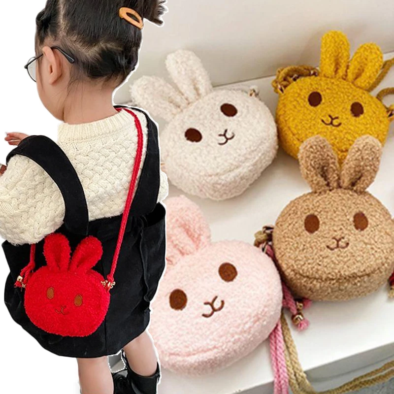 Baby Cute Rabbit Plush Crossbody Bags Children Kids Girl Lamb Wool Shoulder Bag Cartoon Mini Purse Messenger Bag Animal Backpack