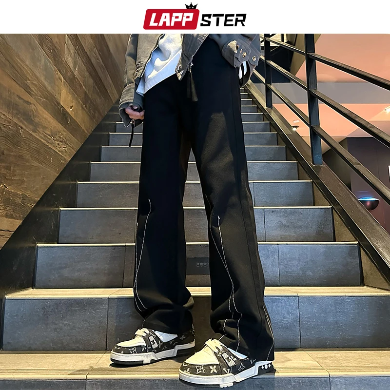 Джинсы LAPPSTER Y2k мужские многослойные уличная одежда штаны из денима с низкой