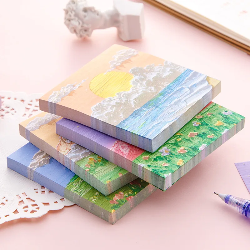 

80 pages/set Landscape Oil Paintings Memo Pad Sticky Notes Memo Notebook Stationery School Supplies Kawaii Stationery