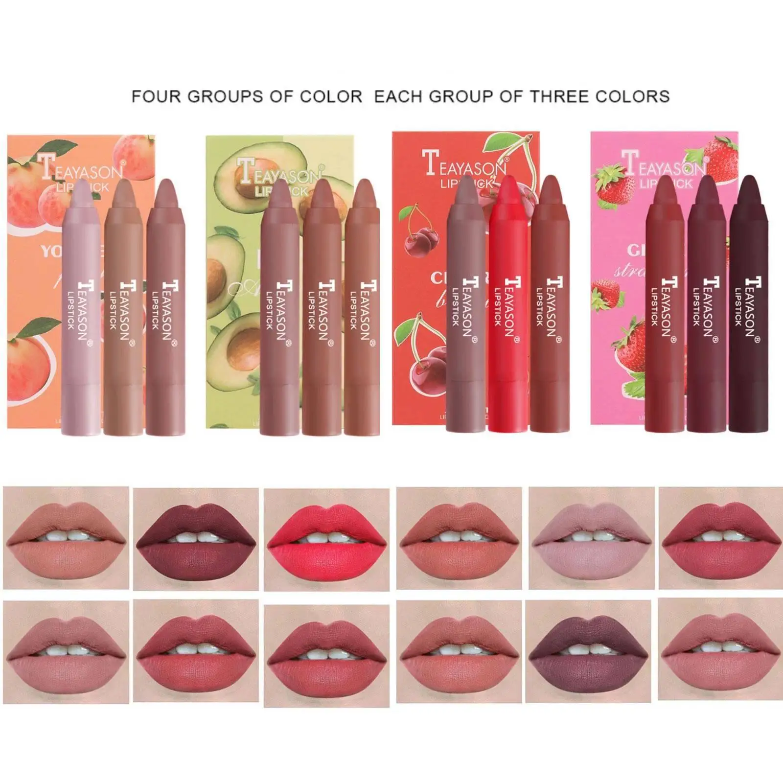 

3pcs Matte Red Crayon Lipsticks Set Nude Waterproof Long Lasting Sexy Velvet Tint Pen Non-stick Cup Makeup Cosmetic Lip Gloss