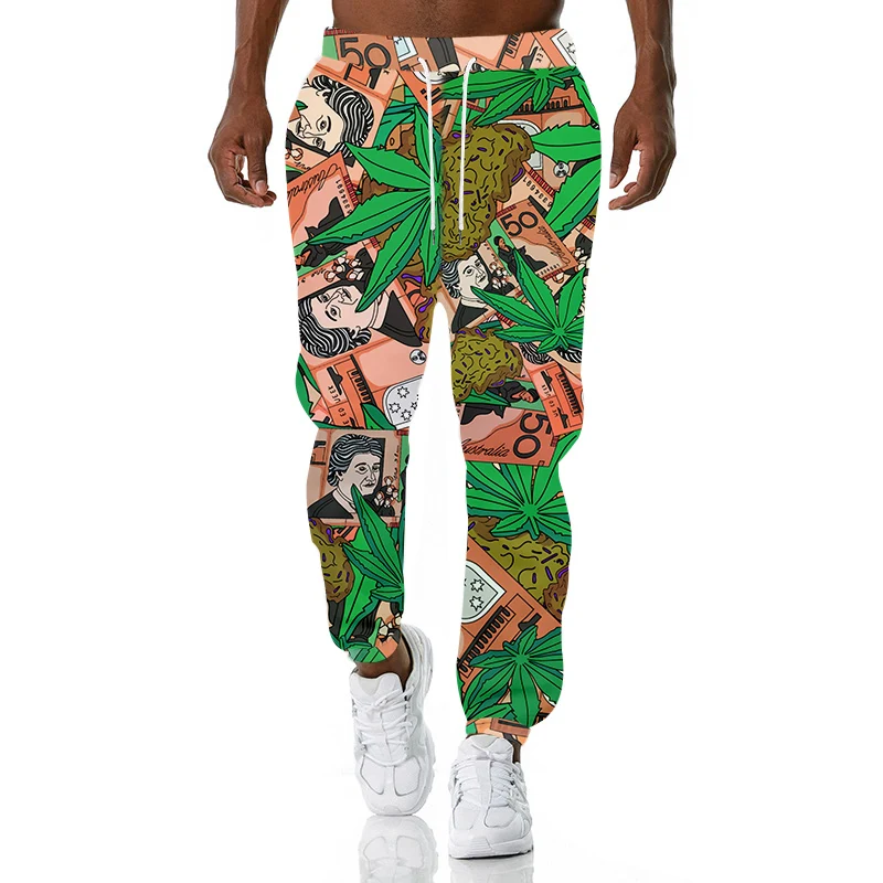 

Fashion men's green 3D casual men's jogging pants, oversized sports pants, money colored pants, autumn fashion sports pants