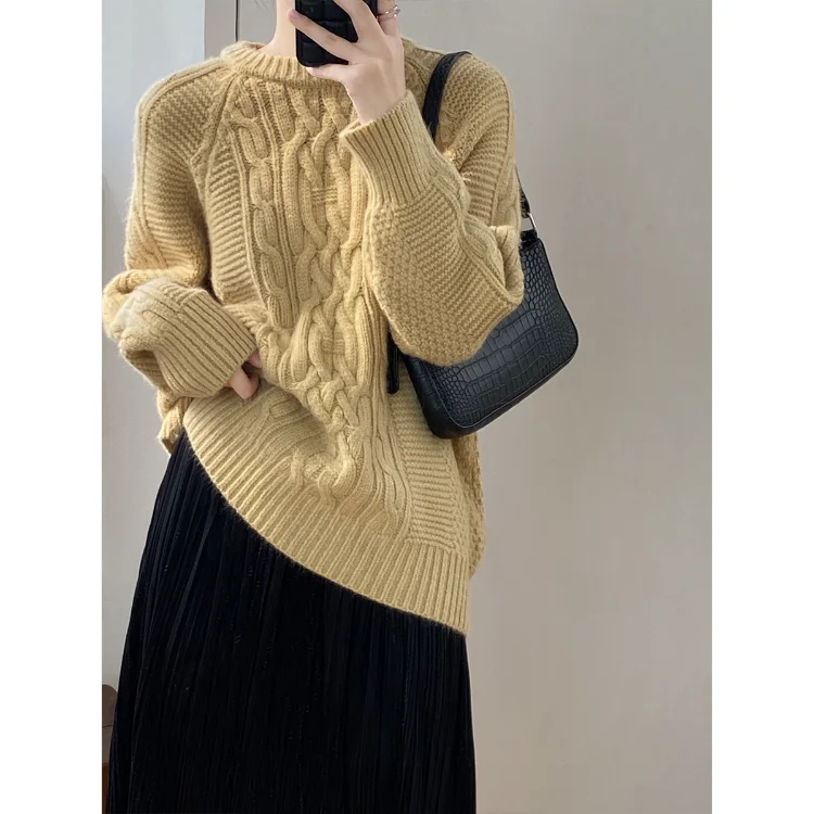 

Korobov Vintage Winter Clothes Women Knitting Top Lazy Style Twist Sweater Solid Color O-Neck Pullovers Korean Fashion Suéteres