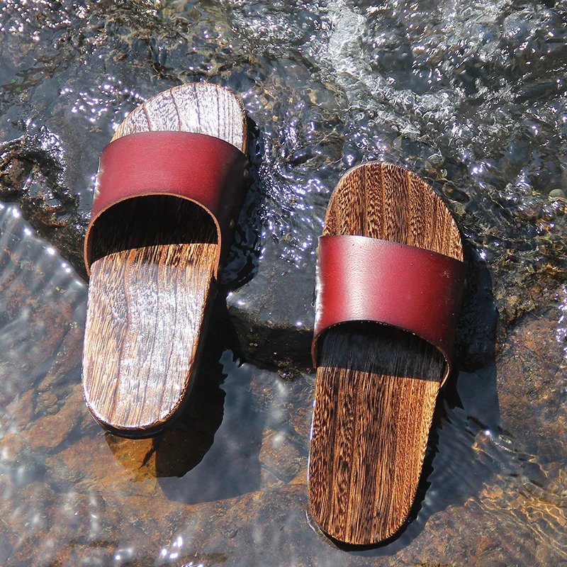 

Japanese Style Flip Flops Clogs Solid Wood Slippers Wooden Summer Decor