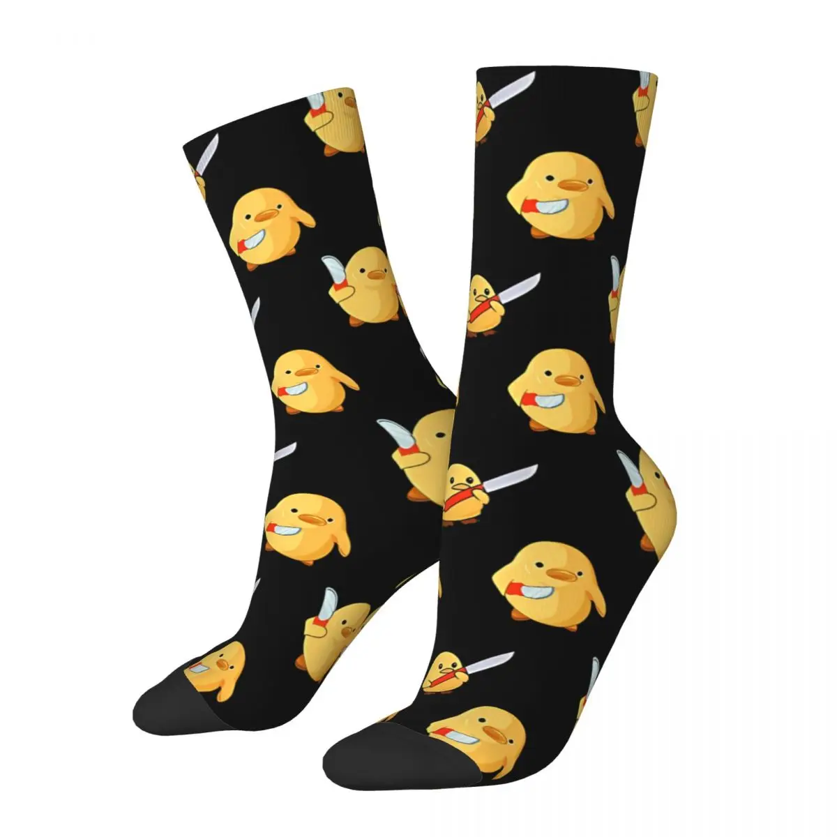 Funny Men's Socks Duck With Knife Duck You Cute But Will Cut You Vintage Hip Hop Crazy Crew Sock Gift Pattern Printed