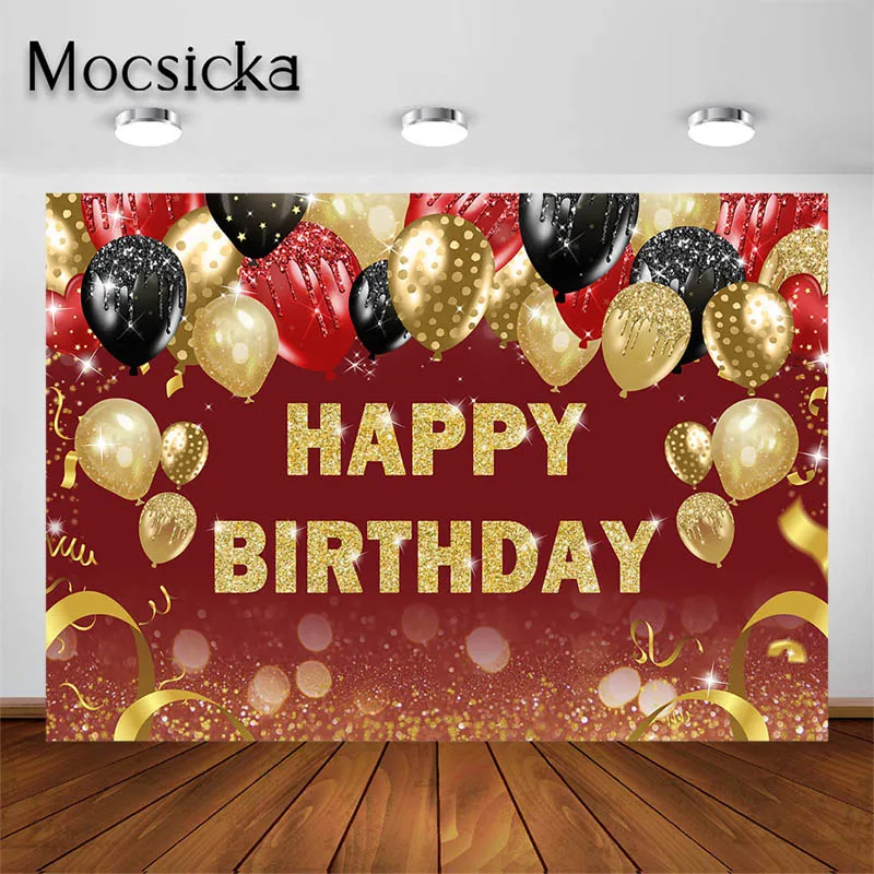 

Mocsicka задний фон для дня рождения с красным, черным фотографическим декором для вечевечерние, Женский фон для фотосъемки с изображением торта и стола, баннер