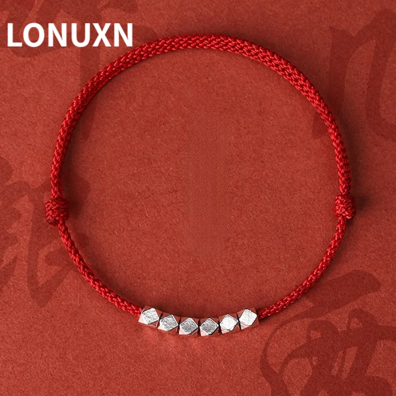 

High-quality 925 Sterling Silver Red/Black Rope Geometry Shape Bracelets Red Thread Line String Jewelry Bracelets for Women